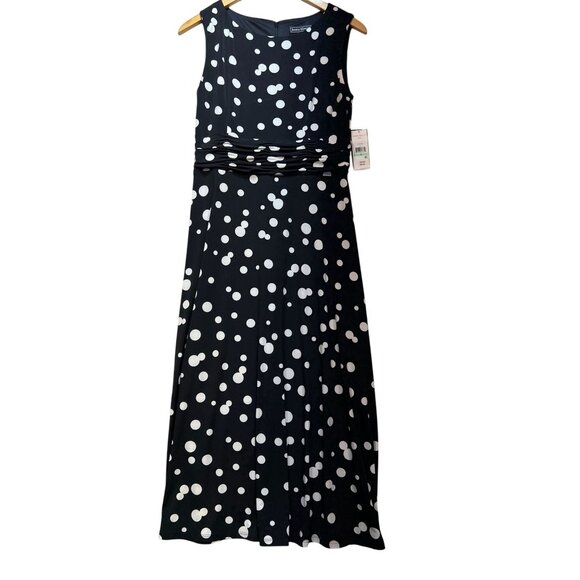 NWT Jessica Howard Womens A-line Midi Dress Size 8 Missy Black White Polka Dots - Picture 1 of 15